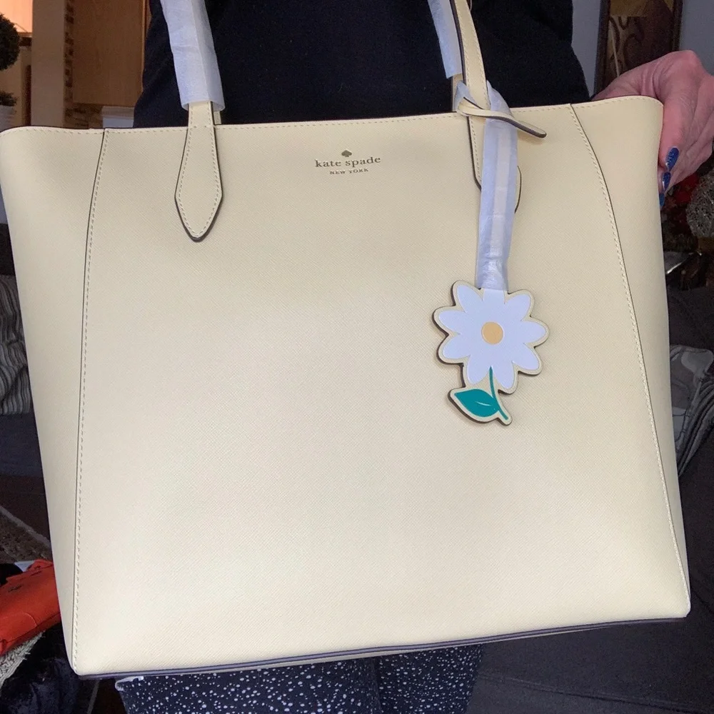 Authentic KATE SPADE Saffiano leather zip top Tote/Flower charm - Picture 12 of 14